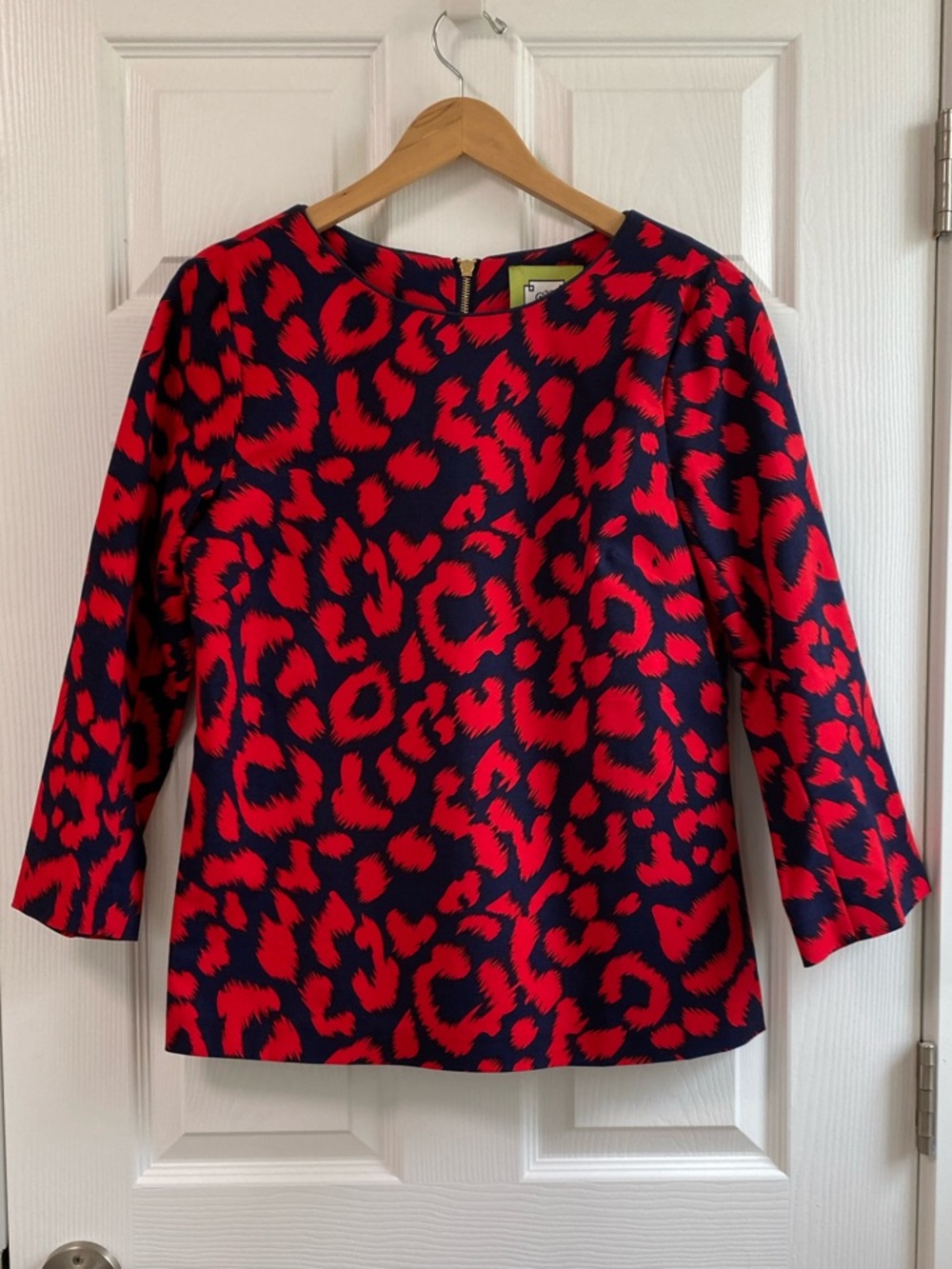 Elizabeth McKay Red and Navy Animal Print Blouse